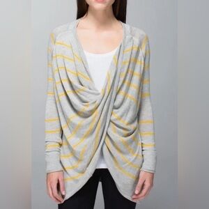 Good condition lululemon twist cardigan yellow and grey stripes, smoke free home